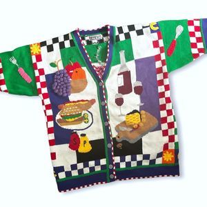 🔥insane🔥 Vintage Colorful BETEKZ 3/4 Sleeved Cardigan Picnic Themed